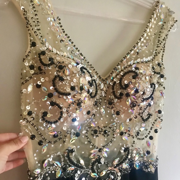 Prom Dress Black Sequin Low Slit - Picture 4 of 10